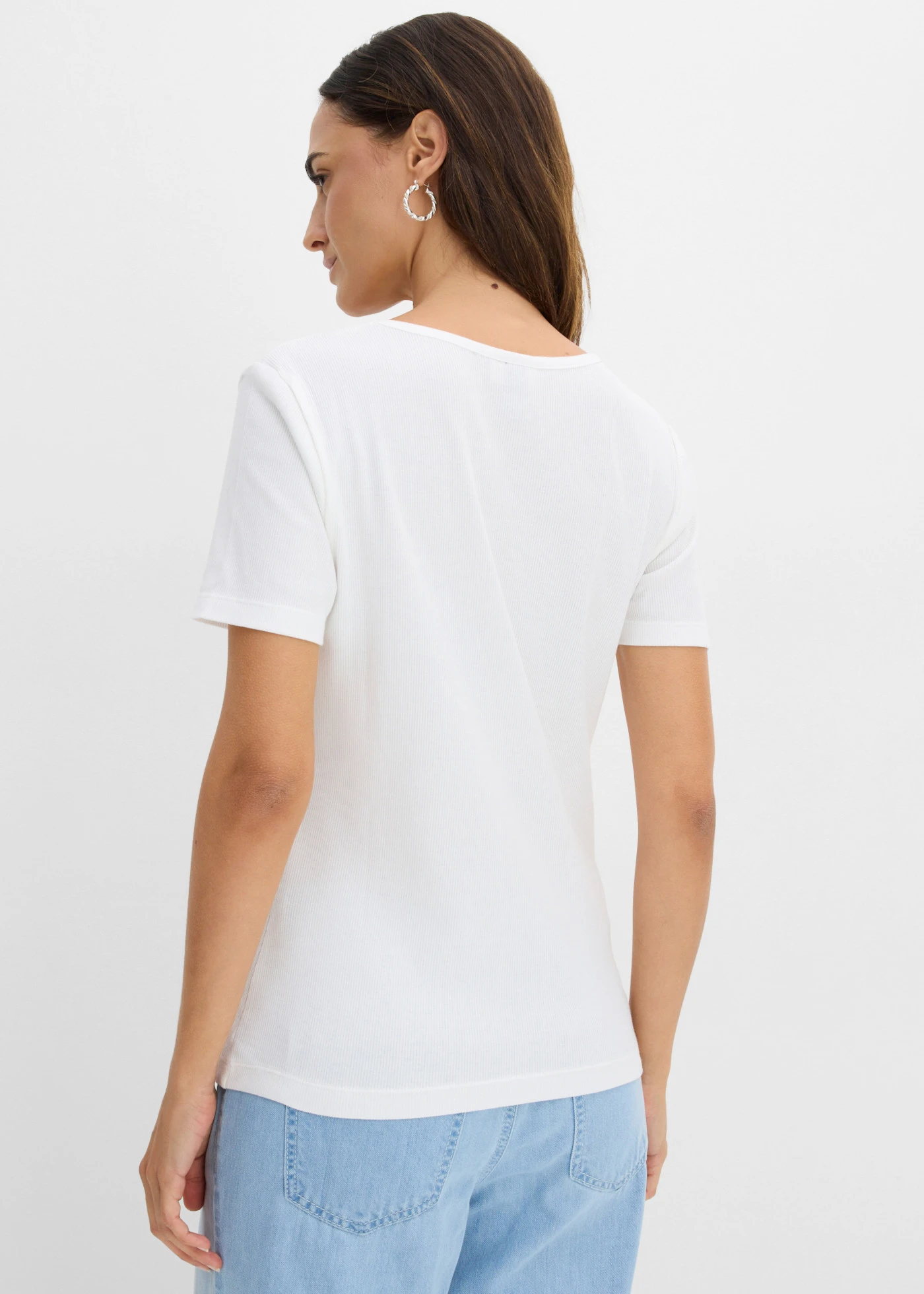 Lot de 2 T-shirts en coton côtelé • bleu pétrole-écru • Boutique bonprix