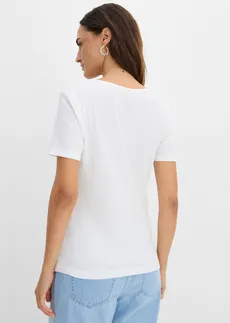 Geribd shirt met biologisch katoen (set van 2), Kleur: blauwpetrol-wolwit