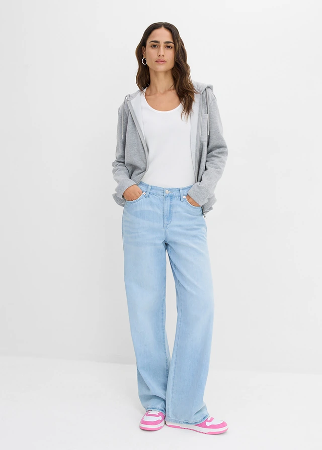 Lot de 2 T-shirts en coton côtelé, Couleur: bleu pétrole-écru