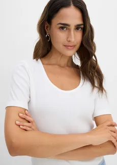 Lot de 2 T-shirts en coton côtelé • bleu pétrole-écru • Boutique bonprix