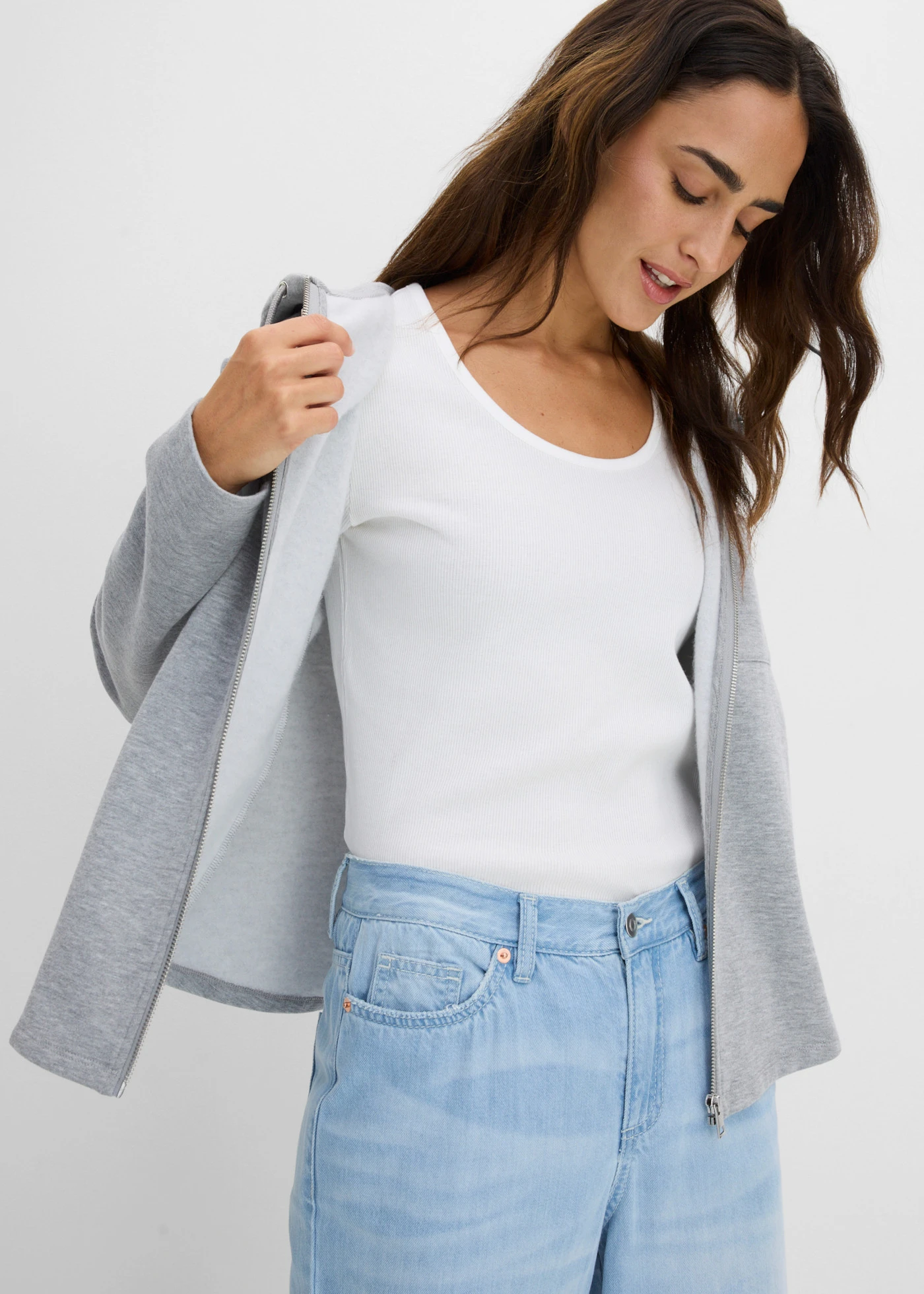 Lot de 2 T-shirts en coton côtelé • bleu pétrole-écru • Boutique bonprix