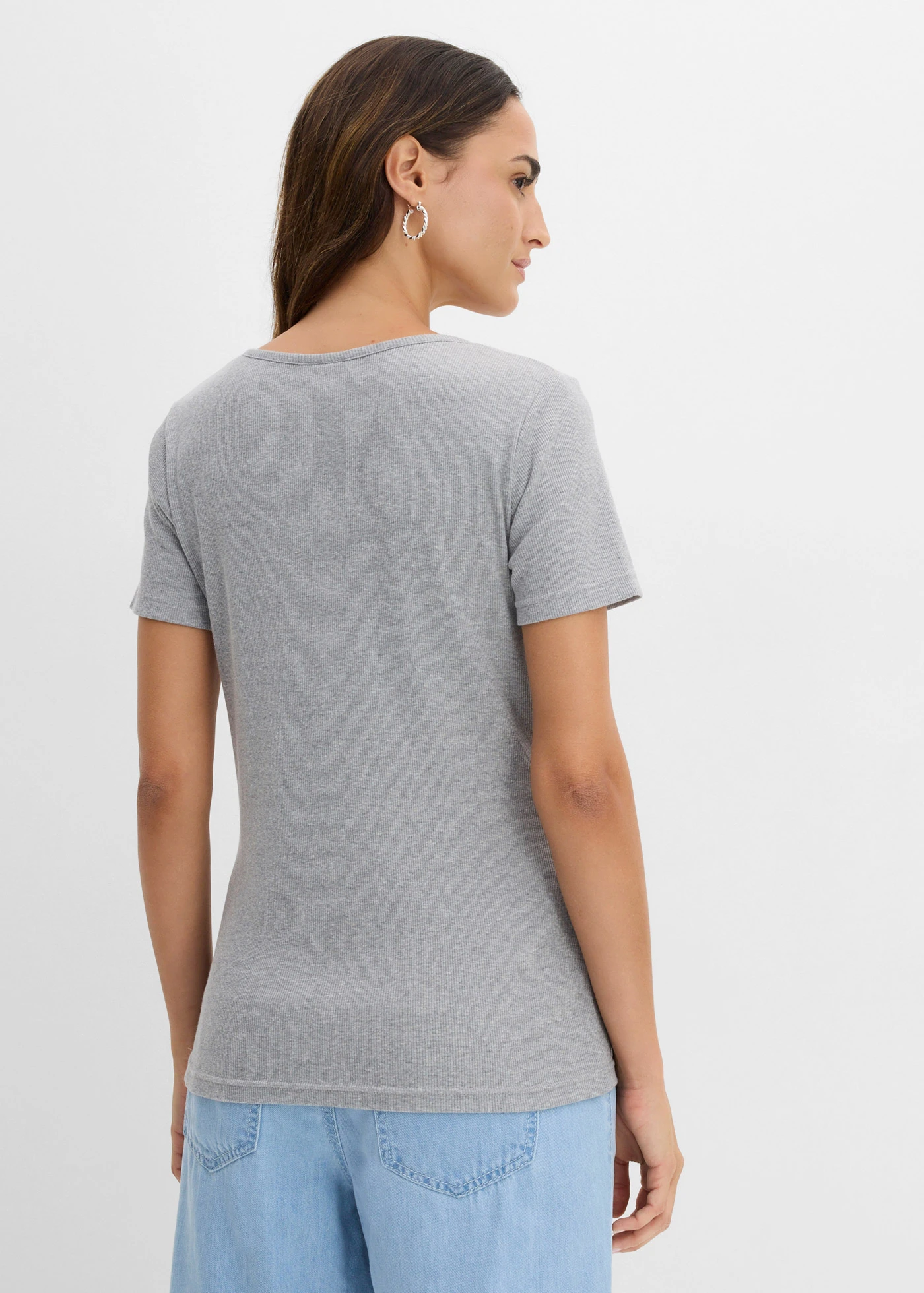 Bluzka z dekoltem henley z czystej bawełny organicznej • jasnoszary melanż • sklep bonprix