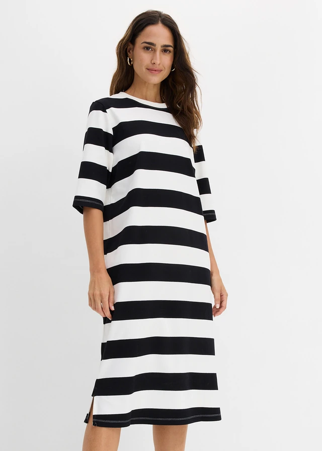 Robe en jersey interlock épais • noir-écru rayé • product-page.page-title-suffix