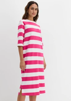 Robe en jersey interlock épais, Couleur: fuchsia-écru rayé