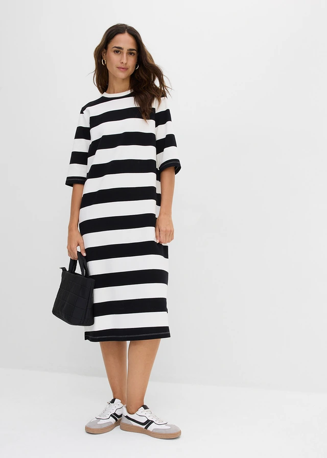 Robe en jersey interlock épais • noir-écru rayé • product-page.page-title-suffix