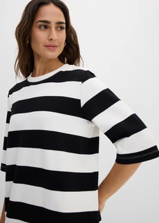 Rochie tricot din material interlock mai gros • negru-ecru cu dungi • magazin bonprix