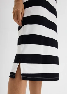 Rochie tricot din material interlock mai gros • negru-ecru cu dungi • magazin bonprix