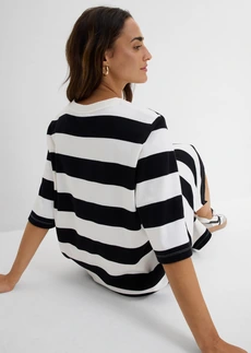 Robe en jersey interlock épais • noir-écru rayé • Boutique bonprix