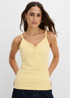 Lot de 2 tops bretelles spaghetti en jersey coton, Couleur: noir-jaune pastel