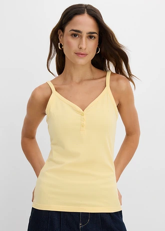 Top s tenkými ramienkami z čistej bio bavlny (2 ks v balení) • čierna-pastelovo žltá • obchod bonprix