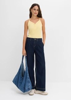 Top vékony vállpántokkal, tiszta bio-pamuttal (2 db-os csomag) • fekete-pasztell sárga • bonprix áruház