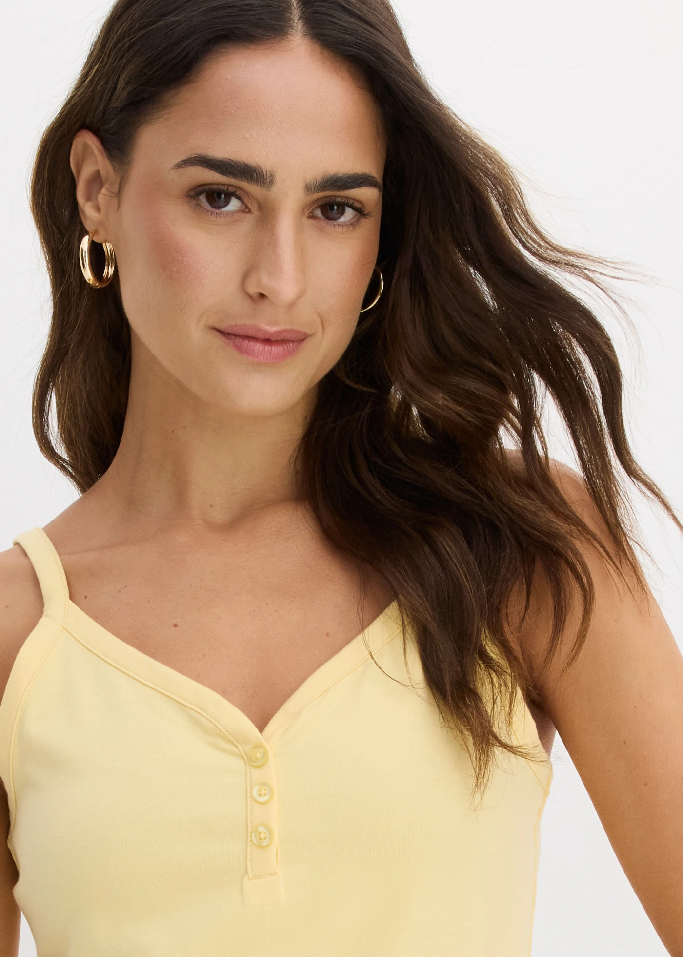 Top cu bretele subțiri cu bumbac organic 100% (set/2 buc.) • negru-galben pastel • magazin bonprix