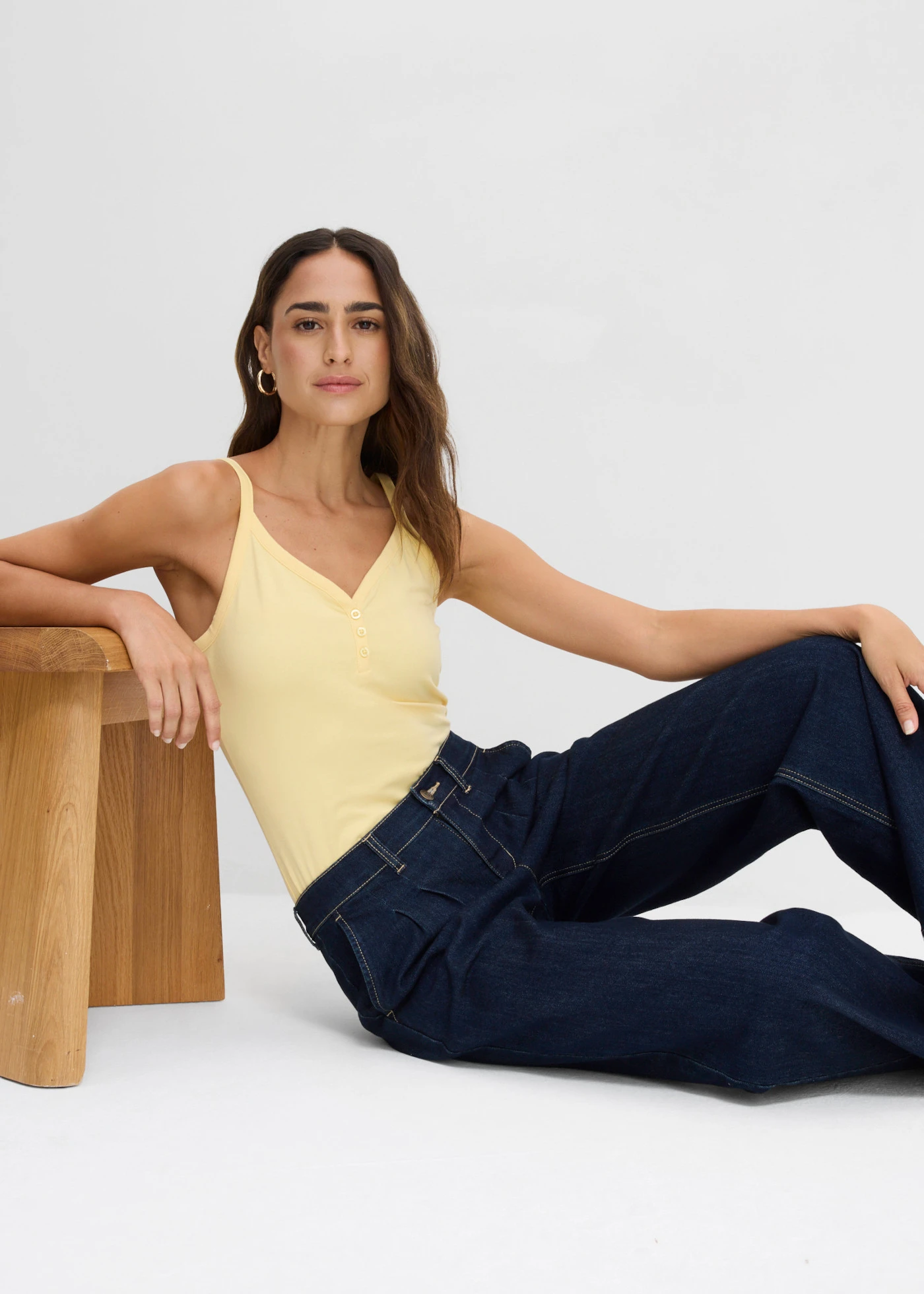 Top met spaghettibandjes en biologisch katoen (set van 2) • zwart-pastelgeel • bonprix online shop