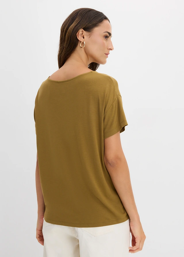 Bluză din amestec moale cu viscoză, culoare: verde-natur