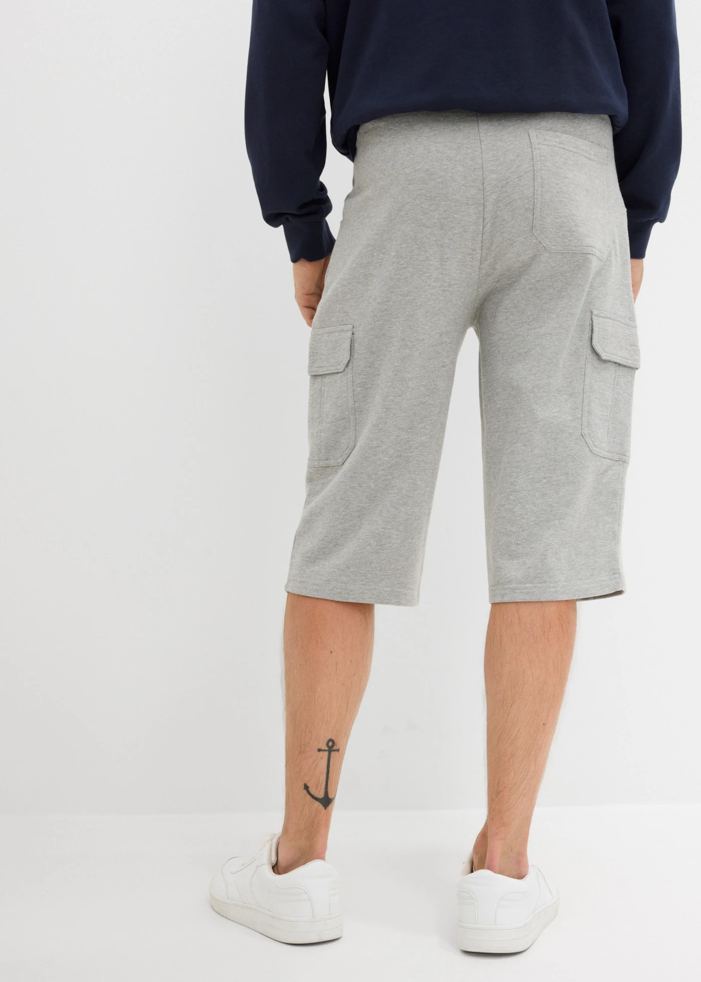 Lange sweat cargo bermuda van katoen, regular fit • lichtgrijs gemêleerd • bonprix online shop