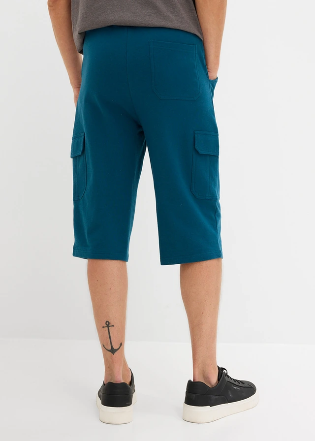 Lange sweat cargobermuda van katoen, Kleur: blauwpetrol