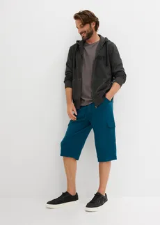 Lange sweat cargo bermuda van katoen, regular fit, Kleur: blauwpetrol