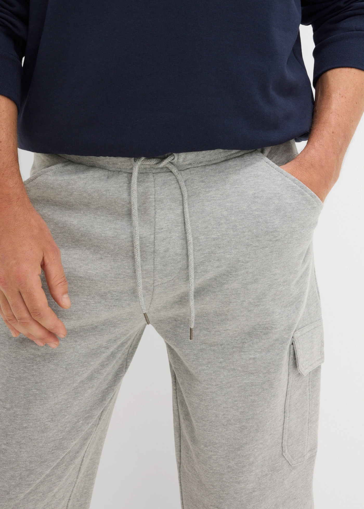 Lange sweat cargo bermuda van katoen, regular fit • lichtgrijs gemêleerd • bonprix online shop