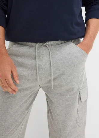 Dlouhé teplákové bermudy s cargo kapsami, z čisté bavlny, Regular Fit • světle šedý melír • bonprix obchod