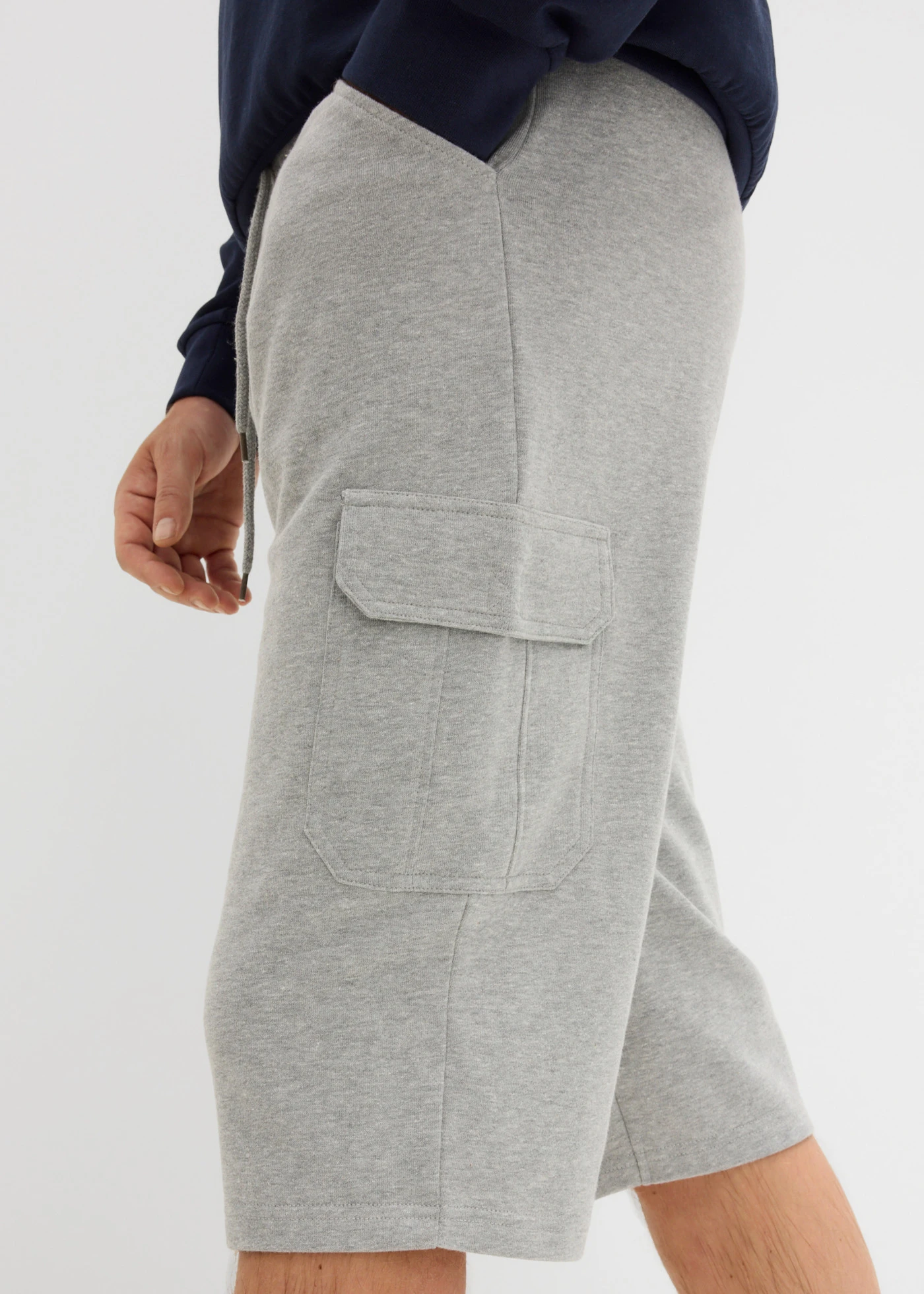 Lange sweat cargobermuda van katoen • lichtgrijs gemêleerd • bonprix online shop