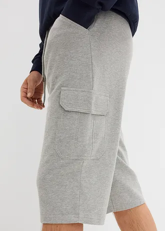 Dlouhé teplákové bermudy s cargo kapsami, z čisté bavlny, Regular Fit • světle šedý melír • bonprix obchod