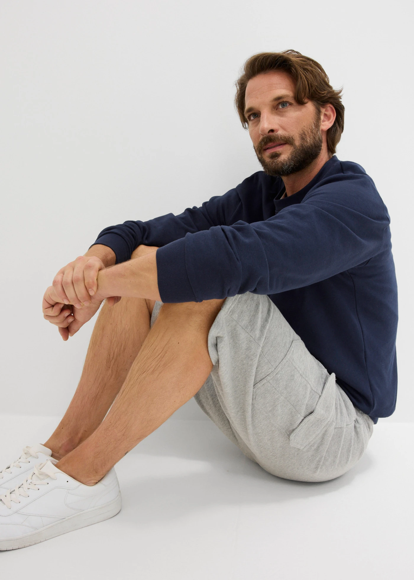 Lange sweat cargobermuda van katoen • lichtgrijs gemêleerd • bonprix online shop