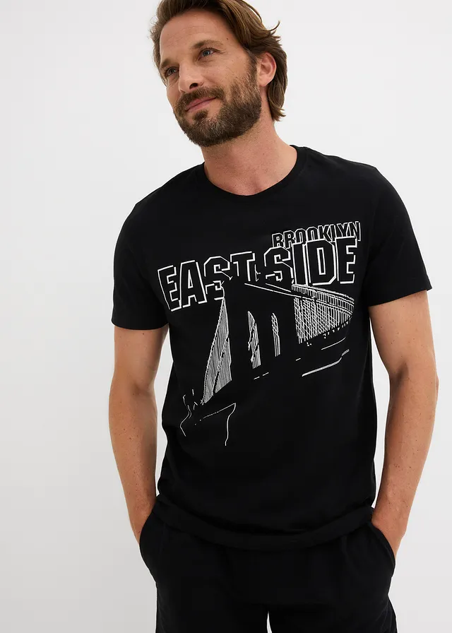 T-shirt van puur biologisch katoen, slim fit, Kleur: zwart