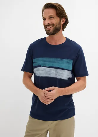 Tričko z čisté organické bavlny (2 ks v balení) • tmavě modrá + bílá s potiskem • bonprix obchod