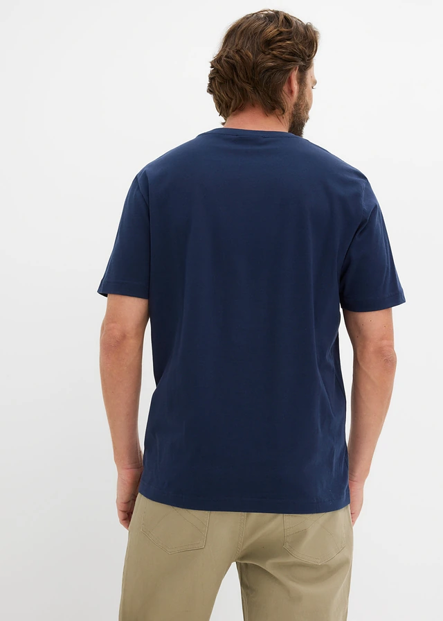 Lot de 2 T-shirts 100% coton, Couleur: bleu foncé-blanc imprimé