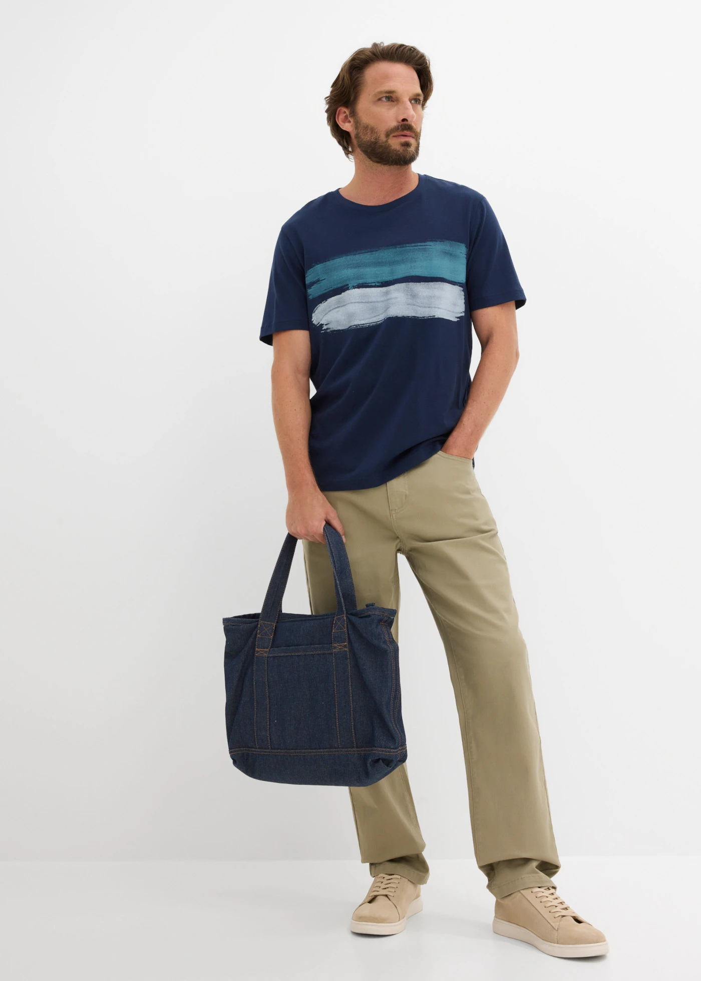 T-shirt van puur biologisch katoen ( set van 2) • donkerblauw+wit met print • bonprix online shop