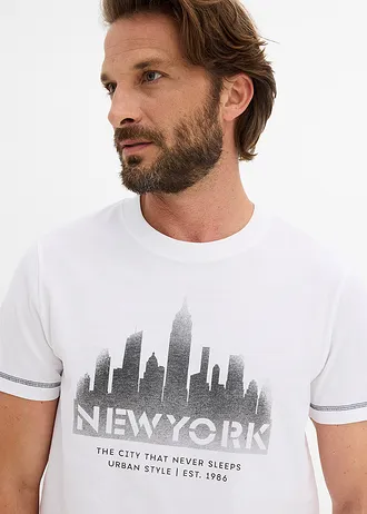Póló tiszta bio-pamutból • fehér-New York mintás • bonprix áruház