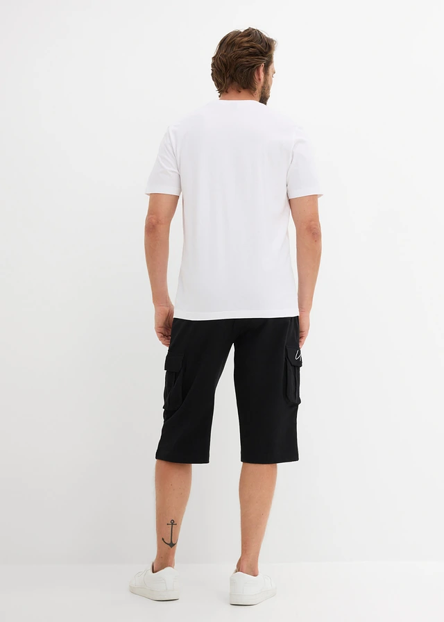 T-shirt en lange cargobermuda van biologisch katoen (2-dlg. set), Kleur: zwart+wit