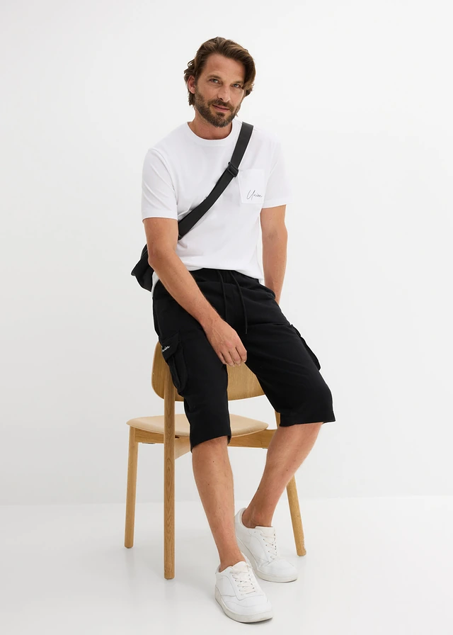 T-shirt et bermuda long cargo 100% coton (ens. 2 pces) • noir + blanc • product-page.page-title-suffix