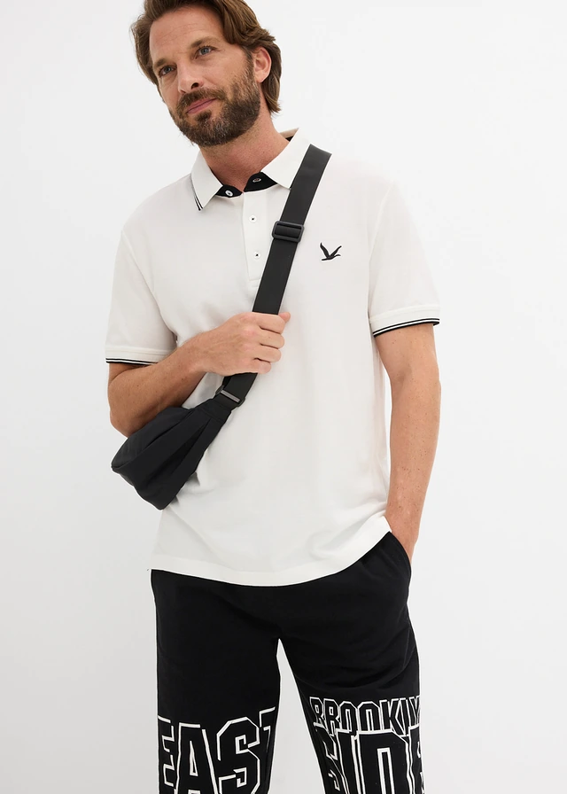 Koszulka polo z czystej bawełny organicznej (2 szt.) • czarny+biel wełny • sklep bonprix