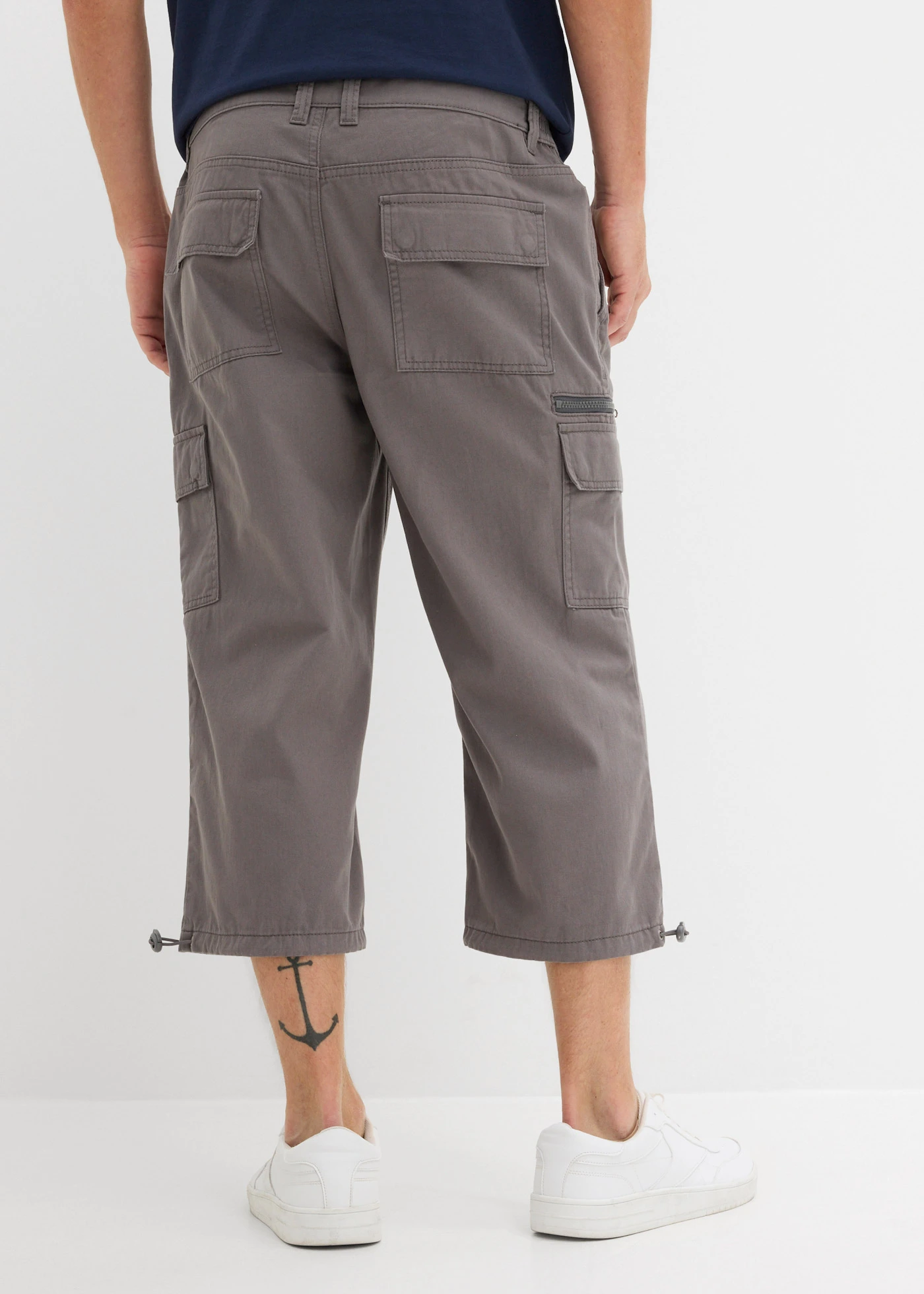 Pantaloni 3/4 în stil cargo cu talie elastică din bumbac 100% • gri fumuriu • magazin bonprix