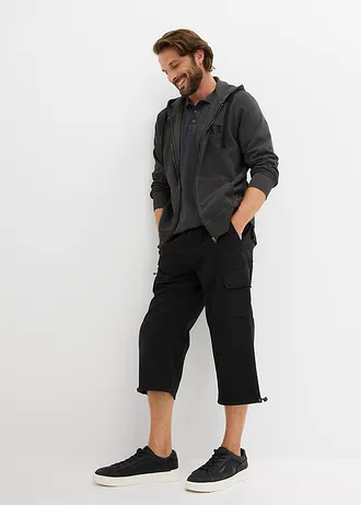 Pantalon 3/4 100% coton, taille élastiquée et poches cargo • noir • Boutique bonprix