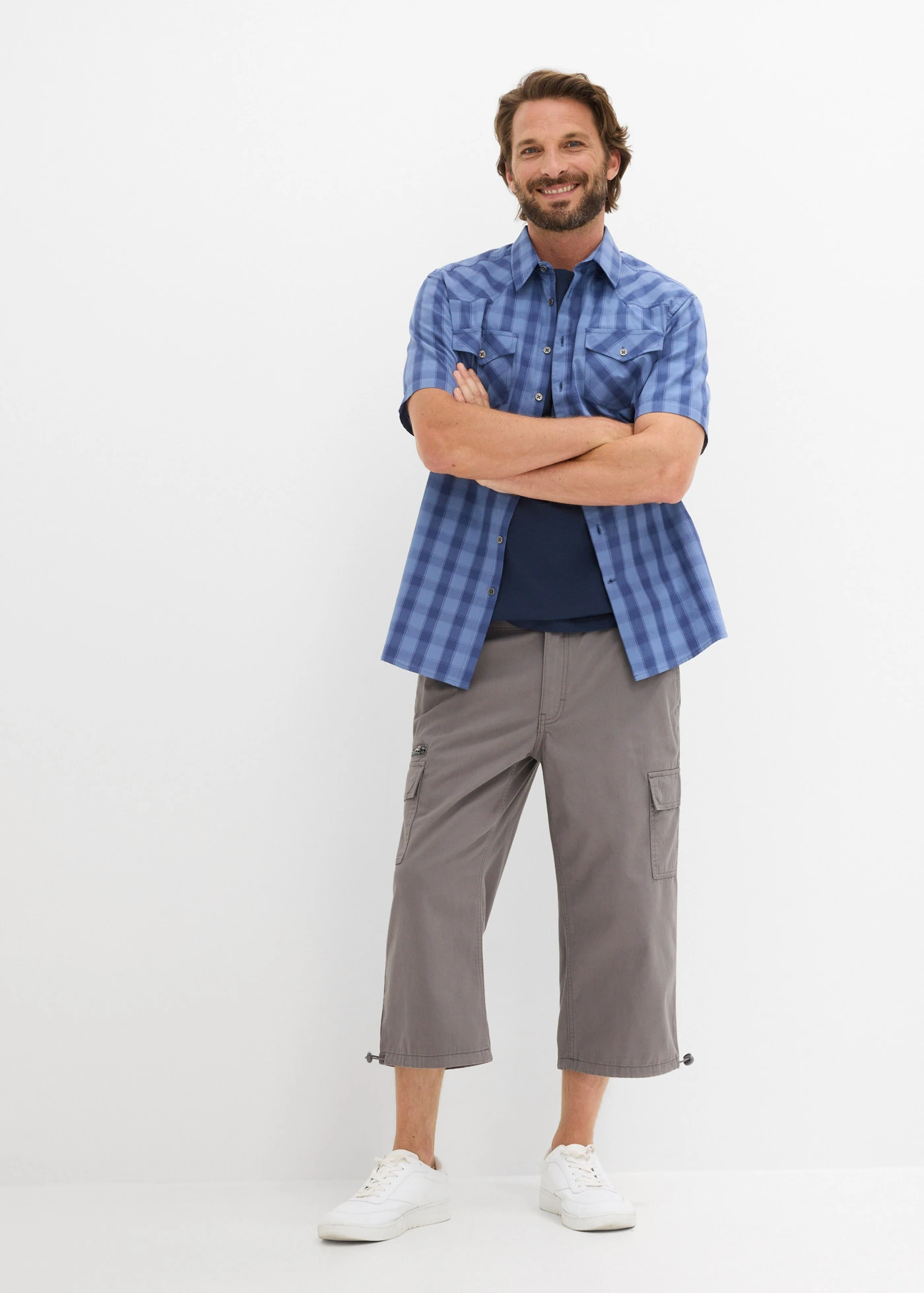 Pantalon 3/4 100% coton, taille élastiquée et poches cargo • gris fumé • Boutique bonprix