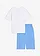 Loose fit T-shirt en lange jersey bermuda van puur biologisch katoen (2-dlg. set), Kleur: wit+middenblauw met print