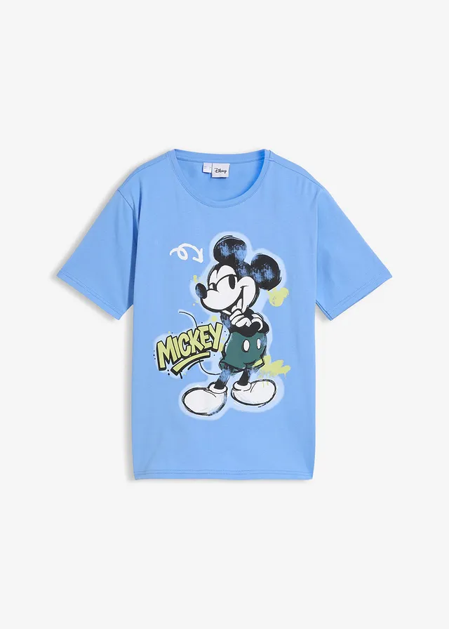 Mickey Mouse T-Shirt van puur katoen, Kleur: middenblauw met print