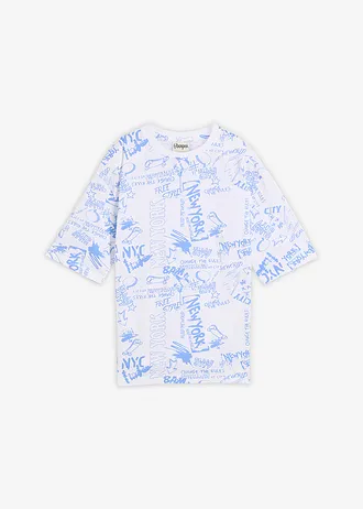 T-shirt loose fit z czystej bawełny organicznej • biało-niebieski z nadrukiem • sklep bonprix