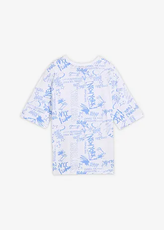 T-shirt loose 100% coton • blanc/bleu moyen imprimé • Boutique bonprix