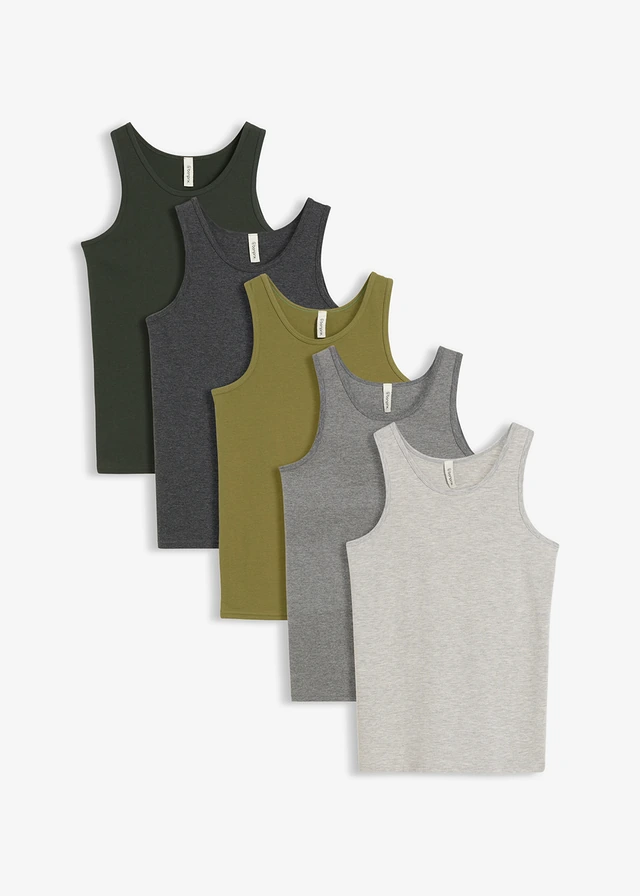 Maiou cu bumbac moale (set/5 buc.) • gri deschis melanj/gri melanj/gri-antracit melanj/verde nucăriu/verde-brad • magazin bonprix