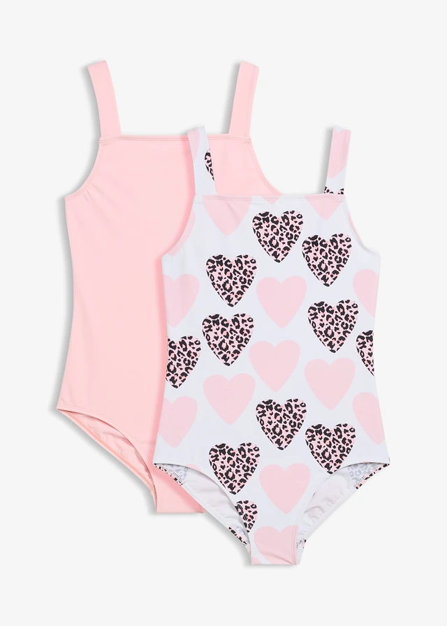 Badpak (set van 2), Kleur: wit met print+roze poudre