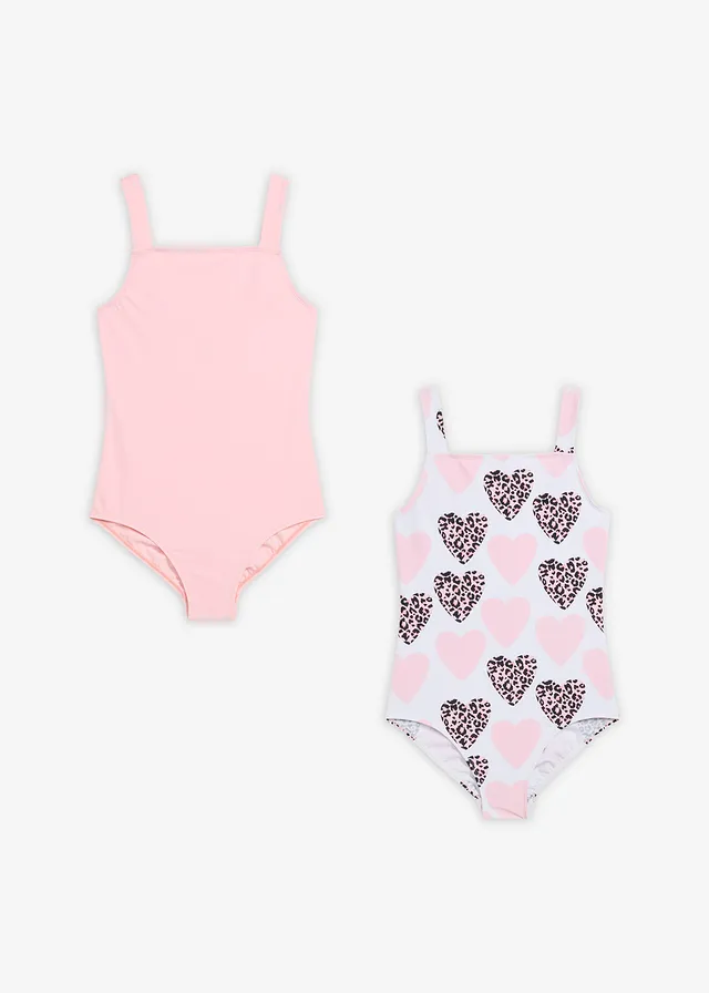 Badpak (set van 2), Kleur: wit met print+roze poudre