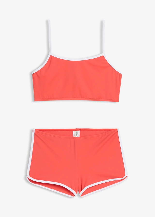 Bikini met contrasterende naden (2-dlg. set), Kleur: kreeftrood-wit
