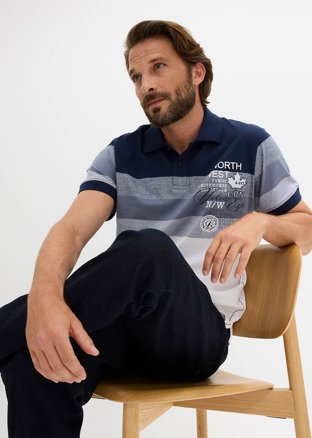 Jersey poloshirt van puur katoen, korte mouw • donkerblauw-rookblauw • product-page.page-title-suffix