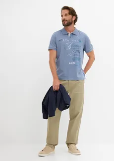 Jersey poloshirt, korte mouw • rookblauw met print • bonprix online shop