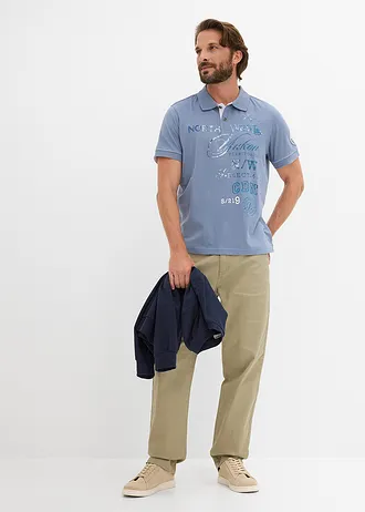 Žerzejové pólo tričko, krátký rukáv • kouřově modrá s potiskem • bonprix obchod