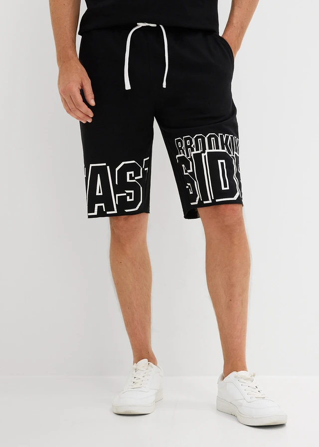 Bermuda sweat 100% coton, Couleur: noir imprimé