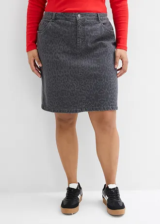 Spijkerrok, Kleur: grijs denim luipaardprint